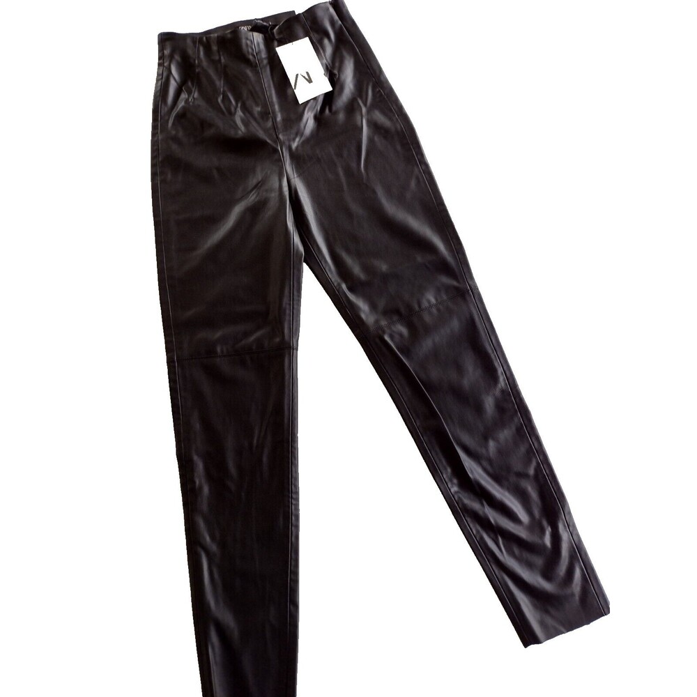 NWT Zara Womens High-Rise Faux Leather Leggings Black Size Small 8372 236